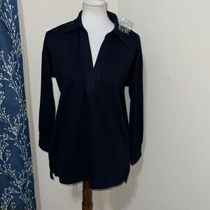 Soft Surroundings Adventura Navy Tunic Top Collar Split V-Neck sz Small Petite